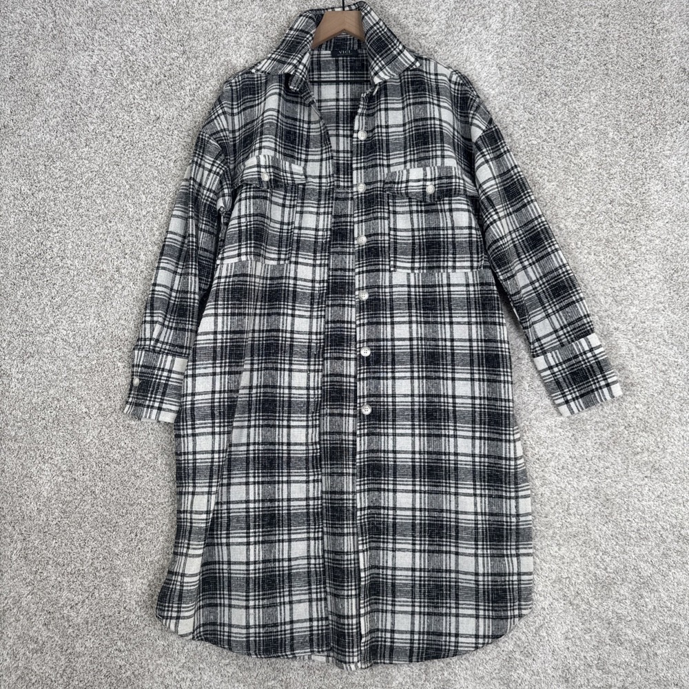 Vici Coat Shacket Women XS Black & White Plaid Button Front Side Silt